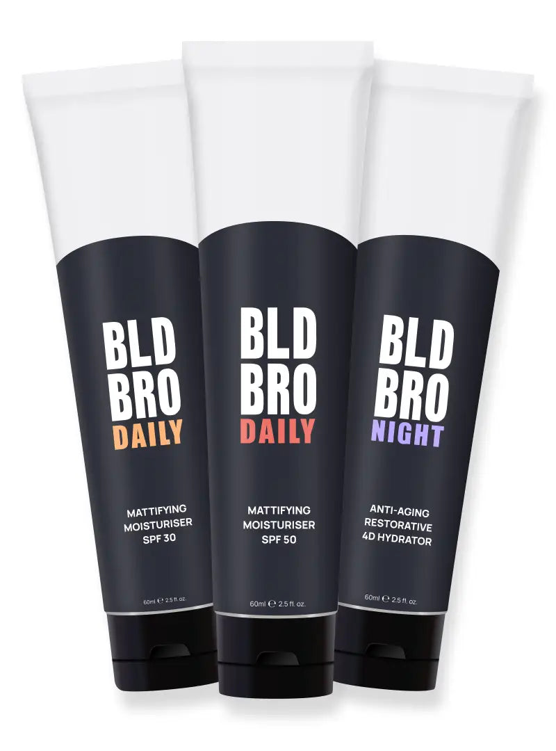 Three BLD BRO skincare products on a white background