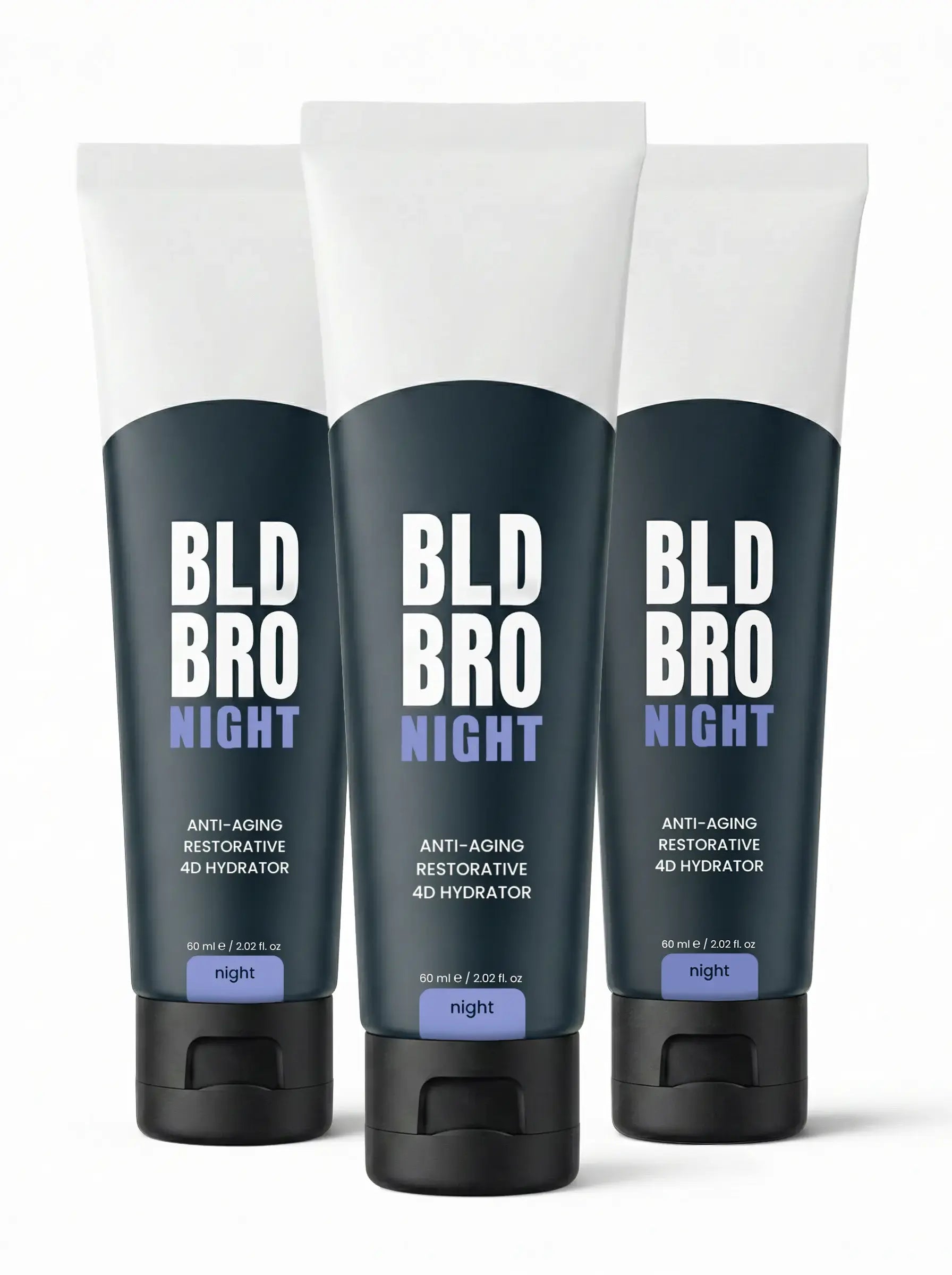 3 Tubes of BLD BRO Night on a white background