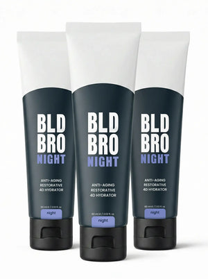 3 Tubes of BLD BRO Night on a white background