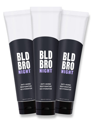 A 3 pack of BLD BRO Night in aluminium tubes. Anti-aging while you sleep